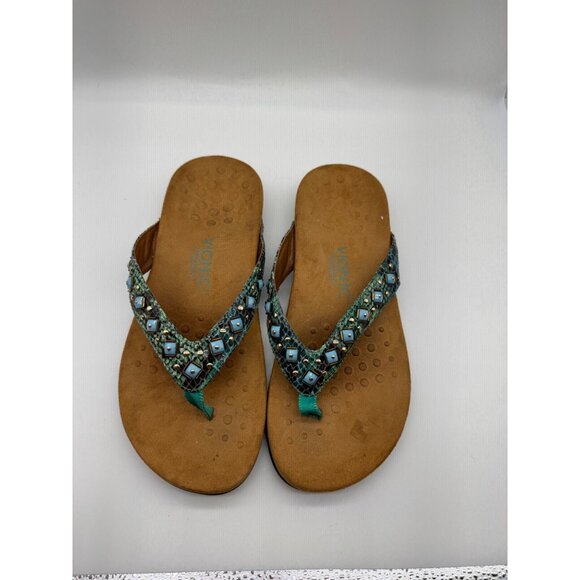 Vionic Floriana Embellished Sandals Womens 9 Snake Turquoise Jewel Flip Flop - Picture 4 of 9